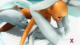 Alien Futa Devours Human Girls Face in Sci-Fi Lab Encounter