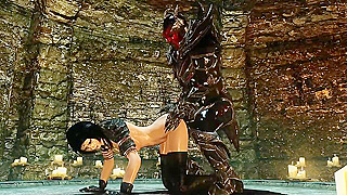 Muscle-Bound Demon Claims Skyrim Witchs Ass with Thick Black Cock