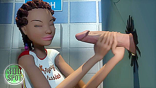 Ebony Cheerleader Takes Glory Hole Cock in Steamy Cram School Encounter