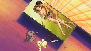 Young anime couple shares intimate romance in cozy bedroom moment