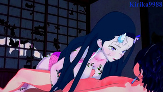 Nezuko and Daki Seduce Tanjiro in Steamy Demon Slayer Threesome Encounter