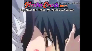 Busty Asian Hentai Babe Pleasures Huge Cock with Blowjob handjob cumshot