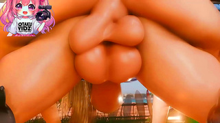 Futanari Beauty Takes Double Penetration on Sandy Shore Under Moonlight