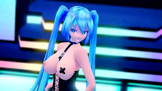 Mikus Busty Curves Ignite Wild 3D Fantasies in Steamy MMD Encounter