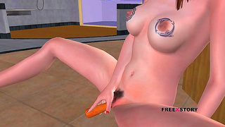 Curvy Teen Pleasures Herself with Giant Carrot in Hot 3D Hentai Fantasy