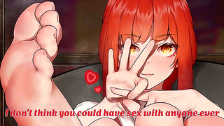 Makima Dominates Her Submissive Lover with Sensual Foot Worship and Strict Discipline