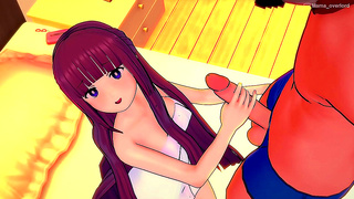 Ferns Purple Hair Flows as She Teases in a Tight Towel – Hot 3D Hentai Lust