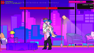 Neon Dreams: Cute Anime Girl Seduces in Fiery Night Encounter