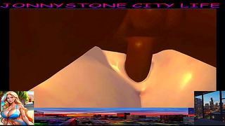 Blonde Beauty Rides Dark Stranger in Neon-Lit Anime Encounter