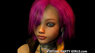 Seductive 3D anime stripper teases in lace panties with sensual dance moves