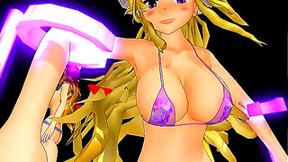 Touhou MMD Girls Clash in Busty Magical Battles with Steamy Moves