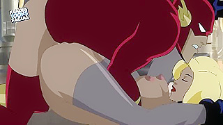 Flash Pleasured by Busty Villainess with Blowjob Titty Fuck Action