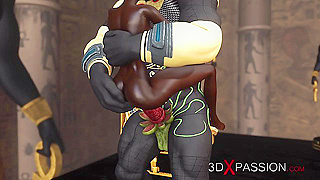 Anubis Dominates Young Ebony Slave with Fiery Demon Cock in Egyptian Heat