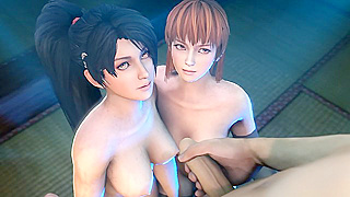 Old Samurai Serviced by Two Seductive Geishas in Yoshiwara Nights