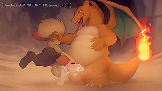 Charizard Dominates Furry Companion with Fiery Face-Fuck Action