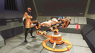 Busty Babe Rides Cyber Fuck Machine with Sexy Shemale Lover