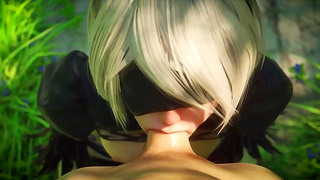 2B Pleasures Her Lover Outdoor in Steamy 3D Hentai POV Adventure