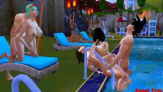 Bulma Chi-Chi Seduce Stepsons in Steamy Pool Party Hentai Frenzy
