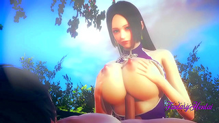 Boa Hancock Teases with Busty Touch Before Wild 3D Garden creampie