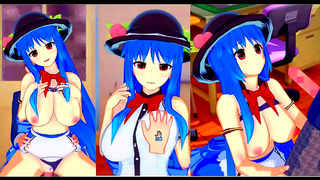 Hinanawi Tenshi Teases with Busty Curves in Steamy 3D Hentai Encounter