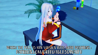 Subaru and White-Haired Echidna Heat Up the Shoreline—Steamy Swimwear Encounter Begins