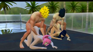 Hinata Sakura Exchange Lovers in Steamy Poolside Naruto Hentai Action