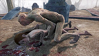 Ghoul Dominates Petite Teen in Fallout Cemetery Encounter