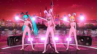 Miku, Rin Luka as Busty Bunny Idols in Hot Vocaloid Fantasies Unfold