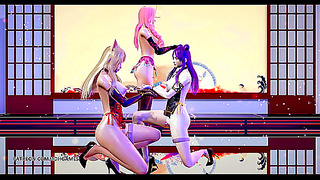 KDA Girls Strip Down for Sultry MMD Dance Fantasy – Busty Hentai Cosplay Fun