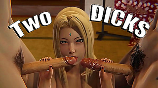 Tsunade Seduces Two Guys in Hot 3D Hentai Bedroom Encounter