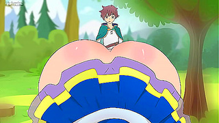 Aqua Tempts Kazuma With a Short Skirt Seduction in Hilarious Hentai Parody