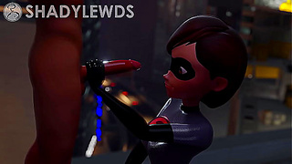 Helen Gives Steamy Rooftop Handie in Grey Suit – Incredibles Action (Length: )