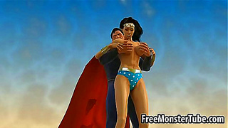 Wonder Woman Pleasures Superman with Blowjob in 3D Fantasy Scene