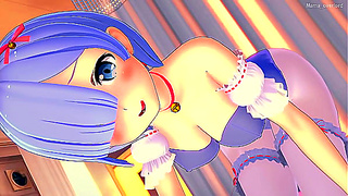 Rem Drenched in Cum While Playfully Wearing Costume – Steamy Hentai Action