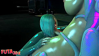 Cyberpunk Futanari Beauty Pleasured by Besties Massive Cock