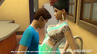 Stepson Surprises Busty Indian MILF with Steamy Kitchen Encounter