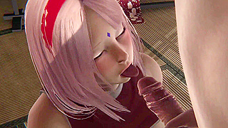 Sakura Pleasured by Buff Anime Guys in Steamy Blowjob Fantasy